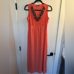 NY Collection Coral Maxi Dress with Bead Embellishment Neckline